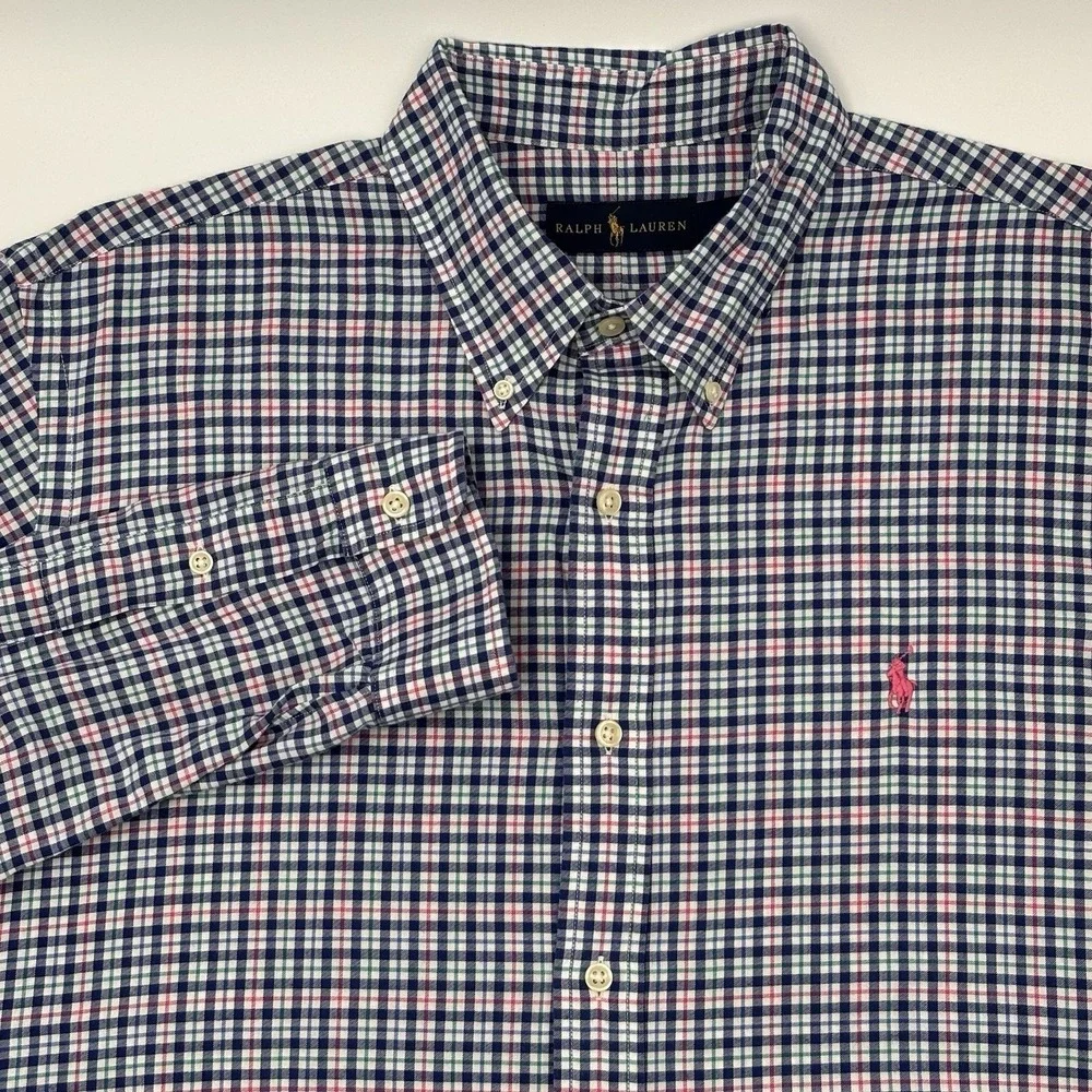 Polo Ralph Lauren Shirt XL Mens Button Down Multi Color Check Pink Pony Cotton